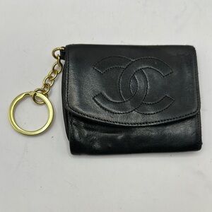 Chanel Black Leather Wallet with Gold Chain